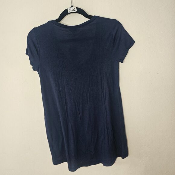 NWT Splendid Navy Short Sleeve Deep Scoop Neck Casual Knit Top X-Small - Picture 4 of 6